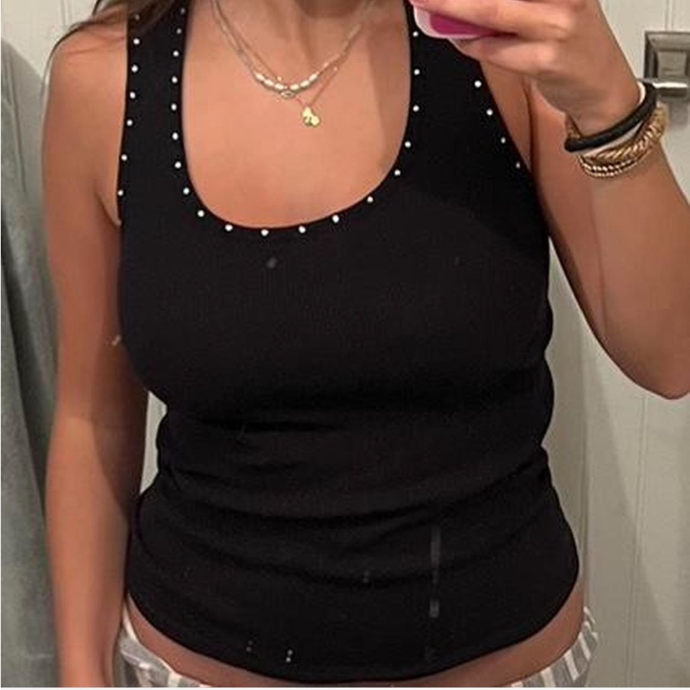 Young USA rhinestone studded black tank top